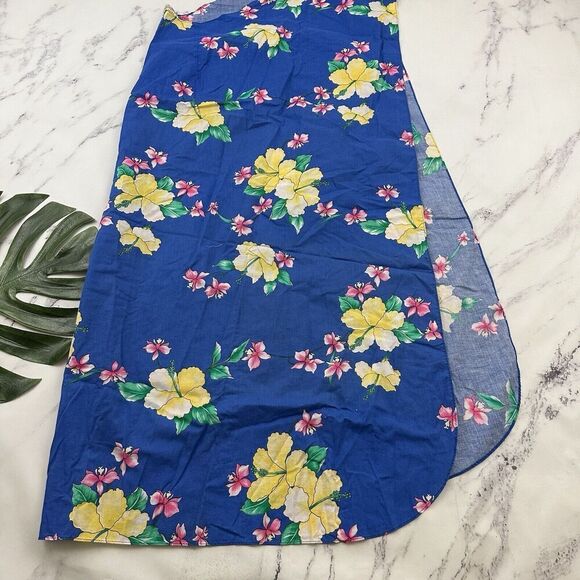 Kimos Polynesian Shop Womens Vintage Wrap Midi Dress Size S Blue Yellow Hawaiian - Picture 12 of 12